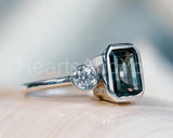 2.2ct Emerald Cut Simulated London Blue Topaz Trilogy Ring 14k White Gold Plated