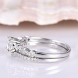 Bridal Set Wedding Engagement Ring 1.5ct Round Cut Diamond 14k White Gold Finish