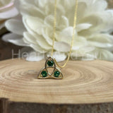 0.6ct Round Simulated Green Emerald Trinity Knot Celtic Pendant 14k Yellow Gold