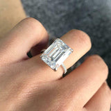 4Ct Emerald Cut Diamond Hidden Halo Solitaire Ring Women 14K White Gold Finish