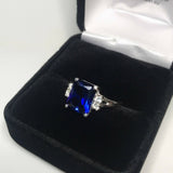 1.3ct Emerald Blue Sapphire Diamond Accent Solitaire Ring 14k White Gold Finish