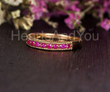 0.5ct Round Cut Simulated Ruby Half Eternity Beaded Band 14k Yellow Gold Plated