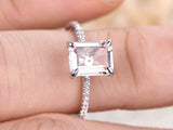 1ct Emerald Cut Peach Morganite Delicated Engagement Ring 18k Rose Gold Finish