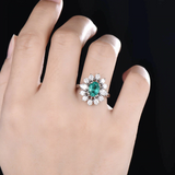 2.3ct Engagement Ring Oval Cut Green Emerald Halo 14k White Gold Finish
