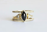 2.2ct Marquise Cut Black Diamond Double Band Ring Set 14k Yellow Gold Finish