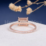 1ct Emerald Cut Simulated Morganite Solitaire Accents Ring 14k Rose Gold Plated