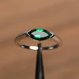 0.5ct Marquise Cut Green Emerald Solitaire Engagement Ring 14k White Gold Finish
