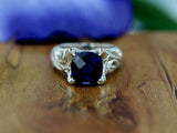 2ct Cushion Blue Sapphire Engagement Ring Milgrain Filigree 14k White Gold Over