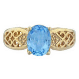 2.3ct Engagement Ring Oval Cut Blue Topaz Filigree 14k Yellow Gold Finish