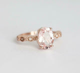 1.4ct Oval Cut Peach Morganite Engagement Ring Diamond Accent 18k Rose Gold Over