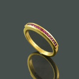1ct Wedding Ring Band Princess Cut Pink Ruby Channel Set 14k Yellow Gold Finish
