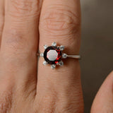 1.5ct Round Cut Red Garnet Floral Solitaire Engagement Ring 14k WhiteGold Finish