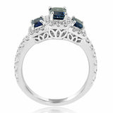 2ct Emerald Cut Blue Sapphire Engagement Ring Diamond Halo 14k White Gold Finish