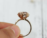 3Ct Round Cut Peach Morganite Diamond Floral Engagement Ring 14K Rose Gold Over