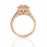 4.5ct Round Cut Peach Morganite Floral Halo Engagement Ring 14K Rose Gold Finish