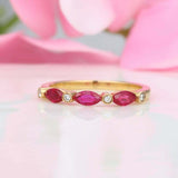1.2ct Marquise Cut Pink Ruby Wedding Band Ring Stackable 14k Yellow Gold Finish