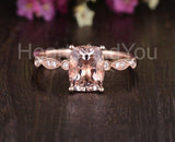 1ct Radiant Cut Simulated Morganite Milgrain Engagement Ring 14k RoseGold Plated