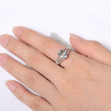2.4ct Engagement Ring Oval Cut Blue Aquamarine Split Shank 14k White Gold Finish