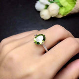 1.4ct Oval Cut Green Peridot Diamond Accent Solitaire Ring 14k White Gold Finish