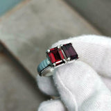 2ct Engagement Ring Emerald Cut Pink Ruby Two Stone Solitaire 14k WhiteGold Over