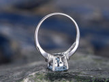 1.1Ct Oval Cut Blue Aquamarine Split Band Engagement Ring 14K White Gold Finish