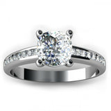 1.4ct Cushion Cut Diamond Accent Solitaire Engagement Ring 14k White Gold Finish