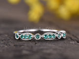0.3ct Round Cut Simulated Emerald Half Eternity Wed Band 14k White Gold Plated