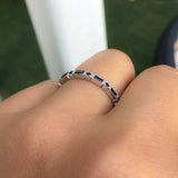 2ct Baguette Round Blue Sapphire Half Eternity Wedding Band 14k White Gold Over