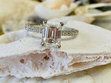 3ct Engagement Ring Emerald Cut Diamond Solitaire with Accent 14k WhiteGold Over
