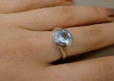 1.5ct Engagement Ring Round Cut Blue Aquamarine Solitaire 14k White Gold Finish