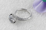 2.1ct Round Cut Moissanite Lotus Floral Engagement Ring 14K White Gold Plated