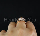 2ct Cushion Cut Simulated Peach Morganite Floral Halo Ring 14k Rose Gold Plated