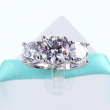 2.25ct Round Cut Moissanite Three Stone Engagement Ring 14k White Gold Plated
