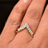 0.3ct Round Cut Moissanite Curved Chevron Crown Ring 14K Yellow Gold Plated