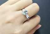 2.3ct Oval Cut Blue Aquamarine Diamond Accent Solitaire Ring 14k White Gold Over