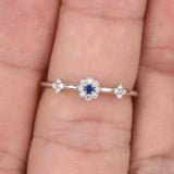 0.3ct Round Cut Blue Sapphire Engagement Ring Floral Diamond 14k White Gold Over