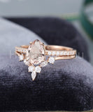 2ct Pear Simulated Peach Morganite Anniversary Bridal Set 14k Rose Gold Plated