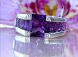 5Ct Princess Cut Purple Amethyst Cocktail Engagement Ring 14K White Gold Finish