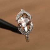 2ct Engagement Ring Oval Cut Peach Morganite Hollow Leaf Halo 14k WhiteGold Over