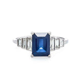 2ct Emerald Blue Sapphire Solitaire Step Baguette Accent Ring 14k WhiteGold Over