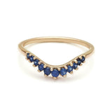 0.3ct Round Blue Sapphire Wedding Band 14k Yellow Gold Finish Curved Crown Tiara