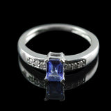 1ct Engagement Ring Emerald Cut Blue Tanzanite Diamond Accent 14k WhiteGold Over