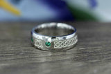 0.2ct Round Cut Green Emerald Wedding Band Celtic Design 14k White Gold Finish