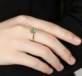 0.45ct Engagement Ring Round Cut Green Emerald Solitaire 14k Yellow Gold Finish
