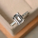 2ct Engagement Ring Emerald Cut Diamond Bridal Set Design 14k White Gold Finish