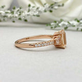 2.4ct Radiant Cut Peach Morganite Solitaire With Accent Ring 14k RoseGold Finish