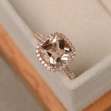 2ct Cushion Cut Peach Morganite Solitaire Engagement Ring 18k Rose Gold Finish