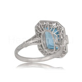 2.2ct Emerald Cut Simulated Aquamarine Art Deco Halo Ring 14k White Gold Plated