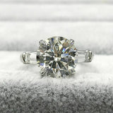 2.5Ct Round Cut Diamond Baguette Accents Engagement Ring 14K White Gold Finish