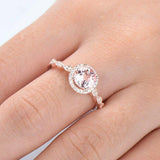 2ct Round Cut Peach Morganite Engagement Ring Diamond Halo 14k Rose Gold Finish